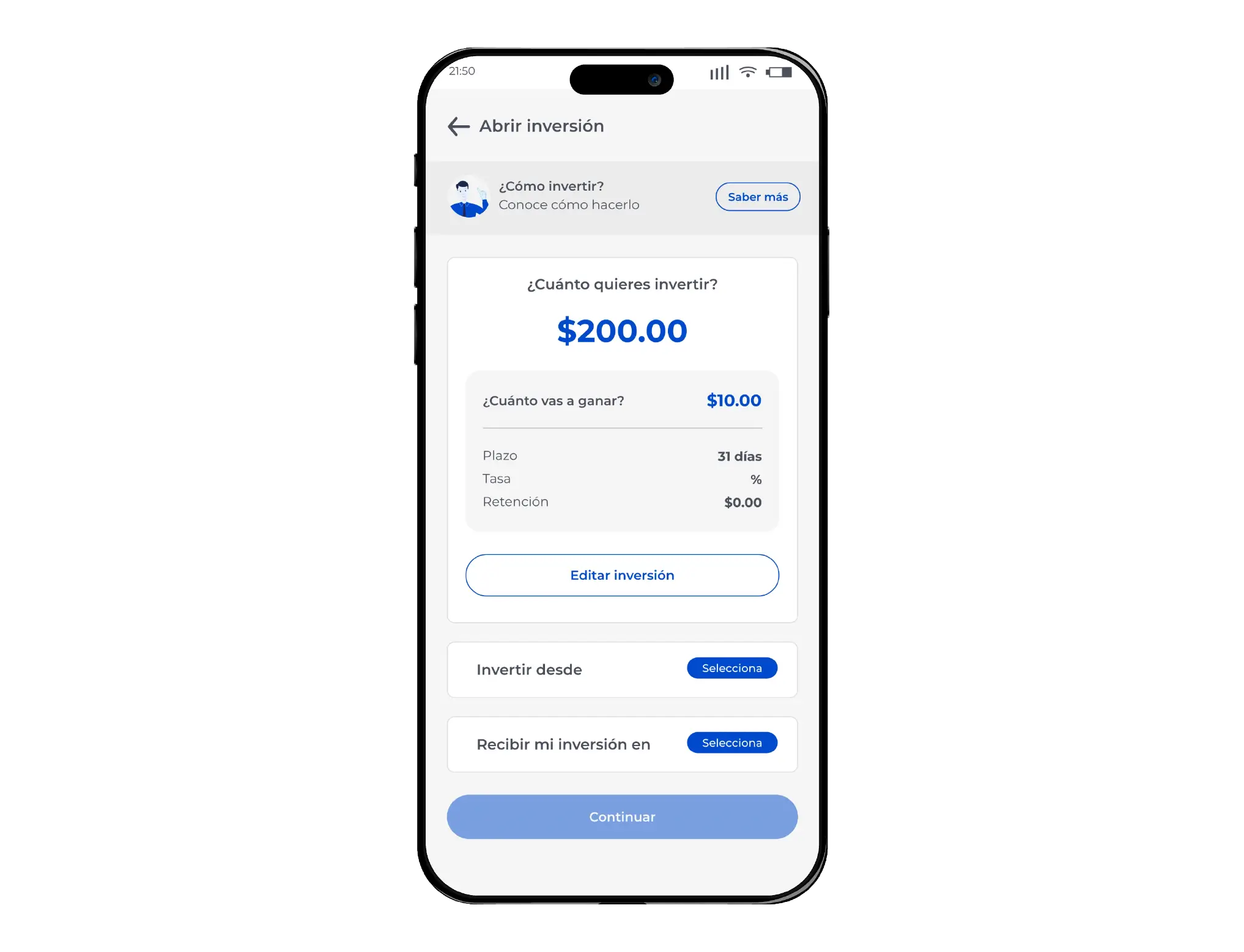 Pantalla de inversiones en BGR Digital